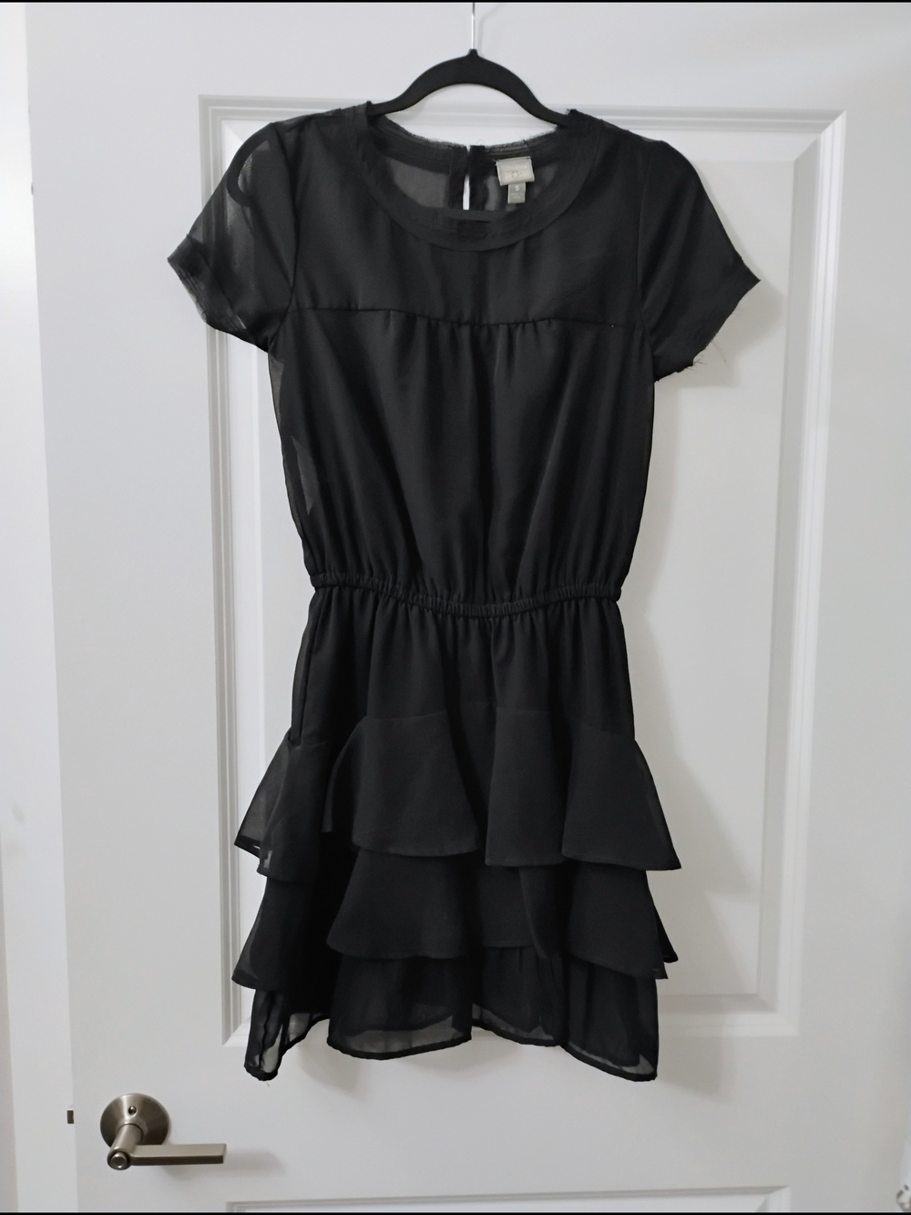 Converse One Star Black Tiered Ruffle Mini Dress Sheer Overlay Goth Grunge Small - Picture 7 of 8